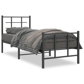 Bed frame with headboard and black metal footboard 80x200 cm by , Beds and slatted bases - Ref: Foro24-355570, Price: 70,99 €...