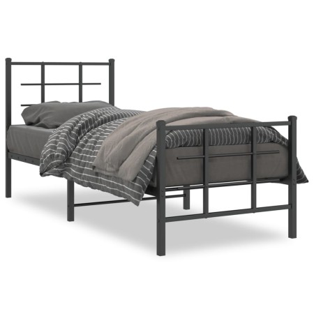 Bed frame with headboard and black metal footboard 80x200 cm by , Beds and slatted bases - Ref: Foro24-355570, Price: 70,75 €...