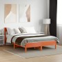 Bed frame with wax brown pine wood headboard 140x200 cm by , Beds and slatted bases - Ref: Foro24-842649, Price: 125,33 €, Di...