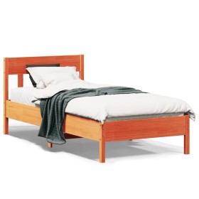 Bed frame with wax brown pine wood headboard 90x200 cm by , Beds and slatted bases - Ref: Foro24-842661, Price: 89,99 €, Disc...