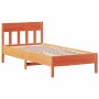 Bed frame with wax brown pine wood headboard 90x200 cm by , Beds and slatted bases - Ref: Foro24-842661, Price: 89,56 €, Disc...