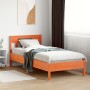 Bed frame with wax brown pine wood headboard 90x200 cm by , Beds and slatted bases - Ref: Foro24-842661, Price: 89,56 €, Disc...