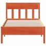 Bed frame with wax brown pine wood headboard 90x200 cm by , Beds and slatted bases - Ref: Foro24-842661, Price: 89,56 €, Disc...