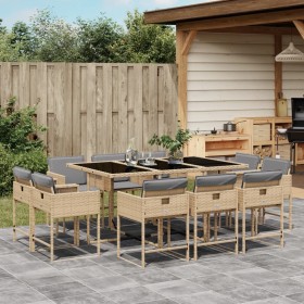 11-teiliges Garten-Essset mit beigen Kissen aus synthetischem Rattan von , Gartensets - Ref: Foro24-3211392, Preis: 589,97 €,...