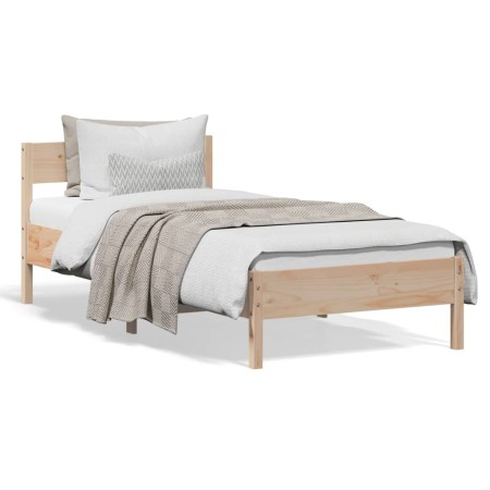 Bed frame with solid pine wood headboard 100x200 cm by , Beds and slatted bases - Ref: Foro24-842758, Price: 77,05 €, Discoun...