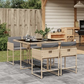 5-teiliges Garten-Essset mit beigen Kissen aus synthetischem Rattan von , Gartensets - Ref: Foro24-3211260, Preis: 301,83 €, ...