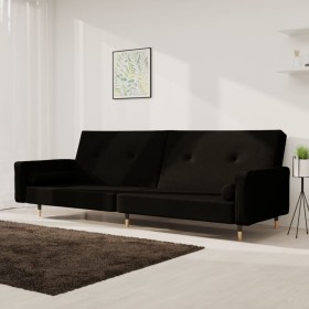 Sofá cama de 2 plazas con dos almohadas terciopelo negro de , Sofás - Ref: Foro24-375752, Precio: 254,80 €, Descuento: %