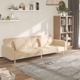 2-Sitzer-Schlafsofa mit zwei Kissen aus cremefarbenem Stoff von , Sofas - Ref: Foro24-375802, Preis: 254,99 €, Rabatt: %