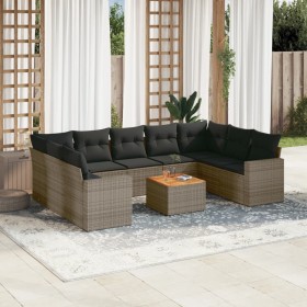 Set de sofás de jardín 10 pzas con cojines ratán sintético gris de , Sofás modulares de exterior - Ref: Foro24-3224268, Preci...