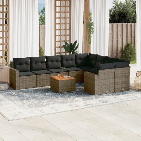 10-teilige Gartensofagarnitur mit grauen synthetischen Rattankissen von , Modulare Sofas für den Außenbereich - Ref: Foro24-3...