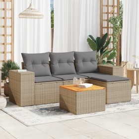 Gartensofa-Set mit Kissen, 5-teilig, beiges synthetisches Rattan von , Gartensets - Ref: Foro24-3257746, Preis: 405,75 €, Rab...