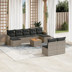 10-teilige Gartensofagarnitur mit grauen synthetischen Rattankissen von , Modulare Sofas für den Außenbereich - Ref: Foro24-3...