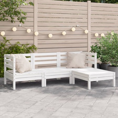 3-Sitzer-Gartensofa mit Fußstütze aus weißem Kiefernholz von , Modulare Sofas für den Außenbereich - Ref: Foro24-838055, Prei...