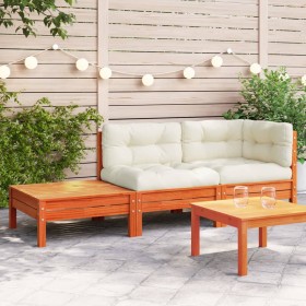 Gartensofa mit Kissen und Fußstütze aus massivem Kiefernholz von , Modulare Sofas für den Außenbereich - Ref: Foro24-838186, ...