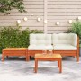 Garden sofa with cushions and footrest in solid pine wood by , Modular outdoor sofas - Ref: Foro24-838186, Price: 235,57 €, D...