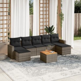 8-teiliges Gartensofa-Set und graue synthetische Rattankissen von , Modulare Sofas für den Außenbereich - Ref: Foro24-3224254...