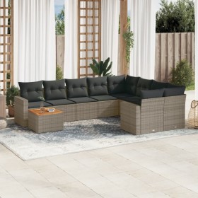 10-teilige Gartensofagarnitur mit grauen synthetischen Rattankissen von , Modulare Sofas für den Außenbereich - Ref: Foro24-3...