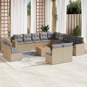 14-teiliges Gartensofa-Set mit beigen synthetischen Rattankissen von , Modulare Sofas für den Außenbereich - Ref: Foro24-3224...