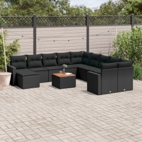 Gartensofa-Set 12-teilig mit schwarzen synthetischen Rattankissen von , Modulare Sofas für den Außenbereich - Ref: Foro24-322...