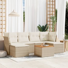 7-teiliges Gartensofa-Set und beige synthetische Rattankissen von , Gartensets - Ref: Foro24-3223769, Preis: 470,57 €, Rabatt: %