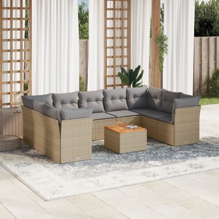 Gartensofa-Set mit beigen Kissen, 10-teilig, synthetisches Rattan von , Gartensets - Ref: Foro24-3223805, Preis: 628,58 €, Ra...