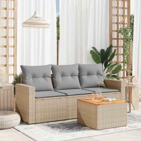 Gartensofa-Set mit Kissen, 4-teilig, beiges synthetisches Rattan von , Gartensets - Ref: Foro24-3223994, Preis: 276,33 €, Rab...