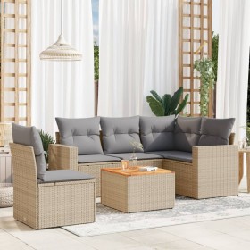 Gartensofa-Set mit Kissen, 6-teilig, beiges synthetisches Rattan von , Gartensets - Ref: Foro24-3224127, Preis: 412,79 €, Rab...