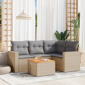 Garden sofa set with cushions 5 pieces beige synthetic rattan by , Garden sets - Ref: Foro24-3224106, Price: 363,42 €, Discou...