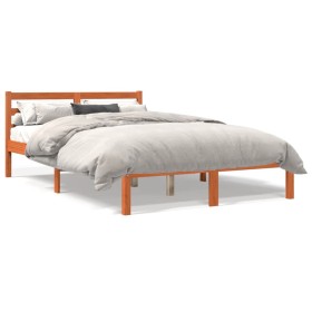 Solid wax brown pine wood bed frame 120x200 cm by , Beds and slatted bases - Ref: Foro24-844144, Price: 70,14 €, Discount: %