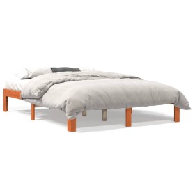 Solid wax brown pine wood bed frame 140x190 cm by , Beds and slatted bases - Ref: Foro24-844167, Price: 118,99 €, Discount: %