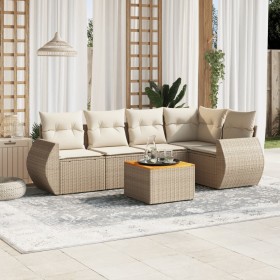 Garden sofa set with cushions 6 pieces beige synthetic rattan by , Garden sets - Ref: Foro24-3257325, Price: 537,16 €, Discou...