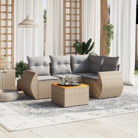 Gartensofa-Set mit Kissen, 5-teilig, beiges synthetisches Rattan von , Gartensets - Ref: Foro24-3257319, Preis: 384,51 €, Rab...