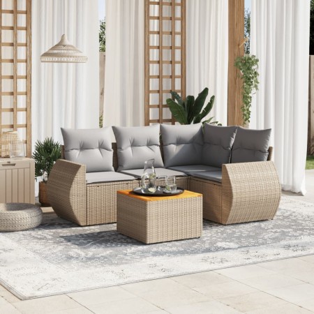 Garden sofa set with cushions 5 pieces beige synthetic rattan by , Garden sets - Ref: Foro24-3257319, Price: 384,51 €, Discou...