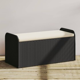 Bank mit Stauraum und schwarzem synthetischem Rattankissen 115x51x52 cm von , Gartenbänke - Ref: Foro24-365727, Preis: 151,99...