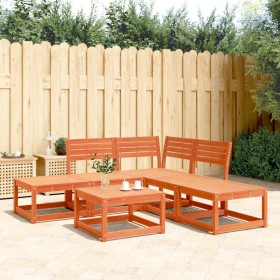 Gartensofa-Set 5-teilig, massives Kiefernholz, wachsbraun von , Gartensets - Ref: Foro24-3216957, Preis: 380,99 €, Rabatt: %