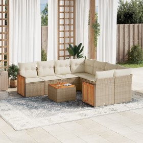 9-teiliges Gartensofa-Set mit beigen synthetischen Rattankissen von , Gartensets - Ref: Foro24-3259909, Preis: 768,99 €, Raba...