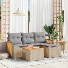 Gartensofa-Set mit Kissen, 5-teilig, beiges synthetisches Rattan von , Gartensets - Ref: Foro24-3259994, Preis: 347,99 €, Rab...