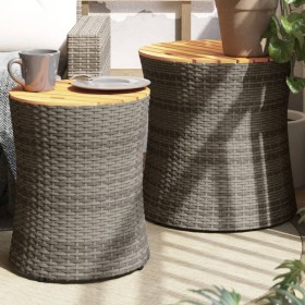 Garden side tables 2 pieces gray rattan wooden surface by , Garden tables - Ref: Foro24-366289, Price: 178,04 €, Discount: %