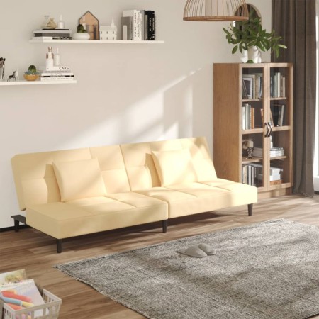 Sofá cama de 2 plazas con dos almohadas terciopelo color crema de , Sofás - Ref: Foro24-375814, Precio: 223,80 €, Descuento: %