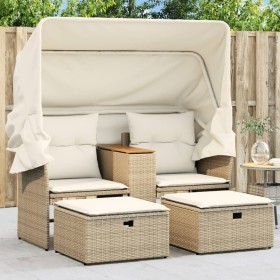 2-Sitzer-Gartensofa mit Markise und beigefarbenen PE-Rattanhockern von , Outdoor-Sofas - Ref: Foro24-365802, Preis: 485,99 €,...