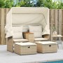 2 seater garden sofa with awning and beige PE rattan stools by , Outdoor sofas - Ref: Foro24-365802, Price: 487,42 €, Discoun...