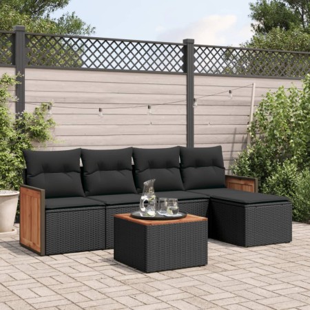 6-teiliges Gartensofa-Set und schwarze synthetische Rattankissen von , Gartensets - Ref: Foro24-3260004, Preis: 388,53 €, Rab...