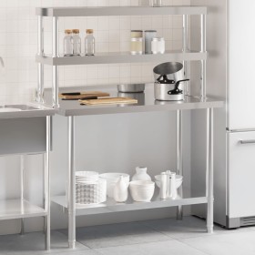 Kitchen work table with stainless steel shelf 110x55x150cm by , Restoration - Ref: Foro24-3208904, Price: 305,99 €, Discount: %