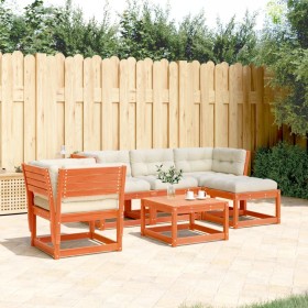 Garden furniture set 5 pieces with wax brown pine wood cushions by , Garden sets - Ref: Foro24-3216922, Price: 594,99 €, Disc...