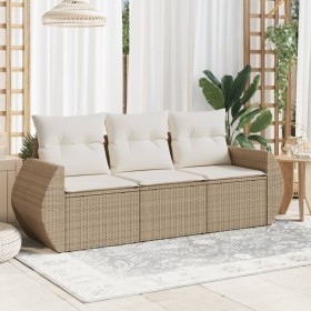 Gartensofa-Set mit beigen Kissen, 3-teilig, PE-Rattan von , Gartensets - Ref: Foro24-3253395, Preis: 262,99 €, Rabatt: %