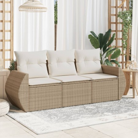 Gartensofa-Set mit beigen Kissen, 3-teilig, PE-Rattan von , Gartensets - Ref: Foro24-3253395, Preis: 268,37 €, Rabatt: %