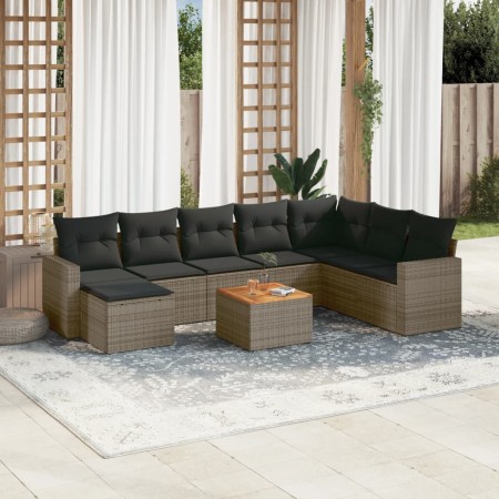 Set de muebles de jardín 9 pzas y cojines ratán sintético gris de , Sofás modulares de exterior - Ref: Foro24-3224261, Precio...