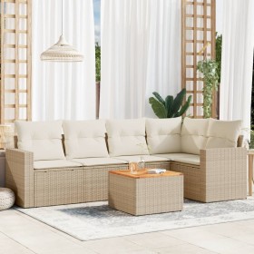 Gartensofa-Set mit Kissen, 6-teilig, beiges synthetisches Rattan von , Gartensets - Ref: Foro24-3224112, Preis: 475,99 €, Rab...