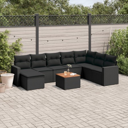 8-teiliges Gartensofa-Set und schwarze synthetische Rattankissen von , Modulare Sofas für den Außenbereich - Ref: Foro24-3224...