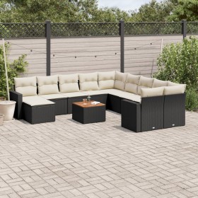 Garden sofa and cushion set 12 pieces black synthetic rattan by , Garden sets - Ref: Foro24-3256749, Price: 687,67 €, Discoun...